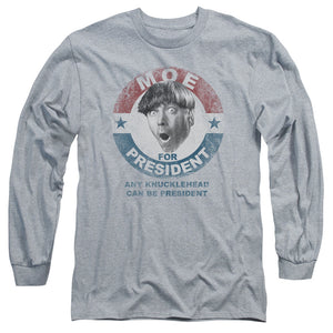 Three Stooges Long Sleeve Moe Knucklehead President Heather - Yoga Clothing for You