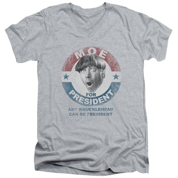 Three Stooges Slim Fit V-neck Moe Knucklehead President Heather - Yoga Clothing for You