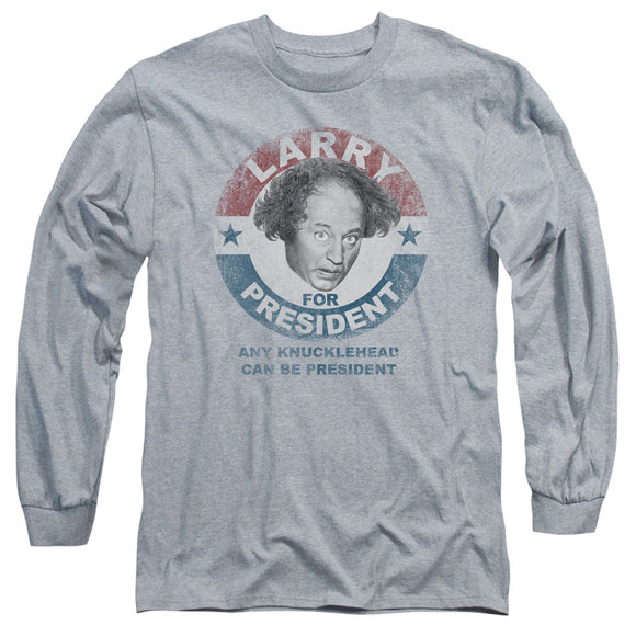 Three Stooges Long Sleeve Larry Knucklehead President Heather - Yoga Clothing for You