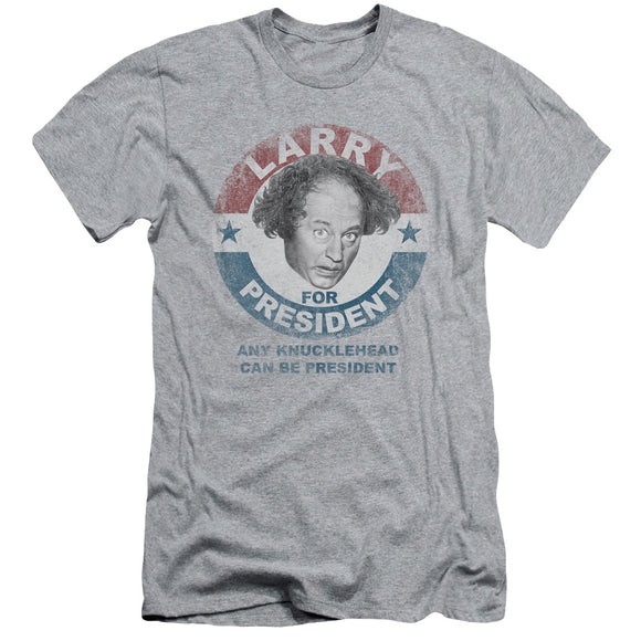 Three Stooges Slim Fit T-Shirt Larry Knucklehead President Heather - Yoga Clothing for You