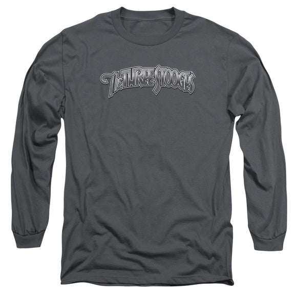 Three Stooges Long Sleeve T-Shirt Metallic Logo Charcoal Tee - Yoga Clothing for You