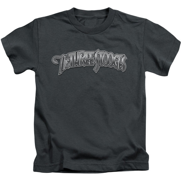 Three Stooges Boys T-Shirt Metallic Logo Charcoal Tee - Yoga Clothing for You
