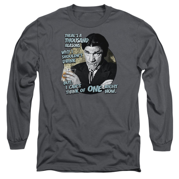 Three Stooges Long Sleeve T-Shirt Shemp Reasons to Drink Charcoal Tee - Yoga Clothing for You