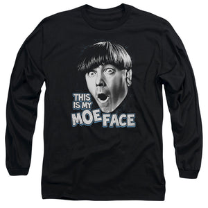 Three Stooges Long Sleeve T-Shirt Moe Face Black Tee - Yoga Clothing for You