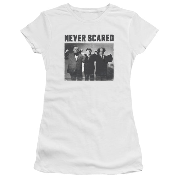 Three Stooges Juniors T-Shirt Never Scared White Tee - Yoga Clothing for You