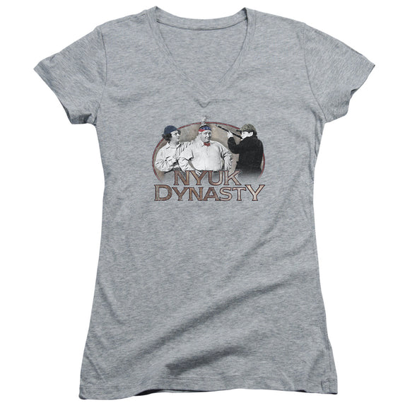 Three Stooges Juniors V-Neck T-Shirt NYUK Dynasty Athletic Heather - Yoga Clothing for You