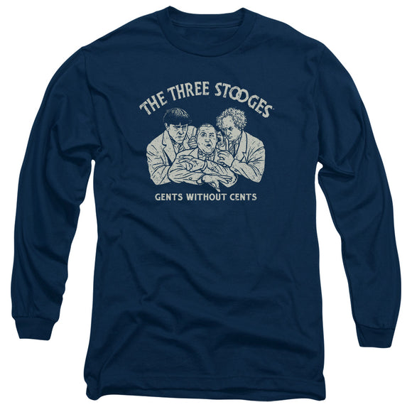 Three Stooges Long Sleeve T-Shirt Gents Without Cents Navy Tee - Yoga Clothing for You