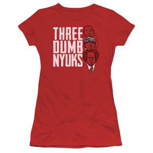 Three Stooges Juniors T-Shirt Three Dumb NYUKS Red Tee - Yoga Clothing for You