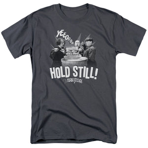 Three Stooges T-Shirt Hold Still Charcoal Tee - Yoga Clothing for You