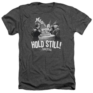 Three Stooges Heather T-Shirt Hold Still Charcoal Tee - Yoga Clothing for You