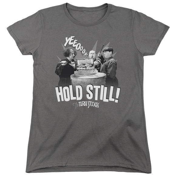 Three Stooges Womens T-Shirt Hold Still Charcoal Tee - Yoga Clothing for You