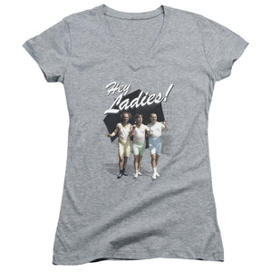 Three Stooges Juniors V-Neck Hey Ladies Heather - Yoga Clothing for You
