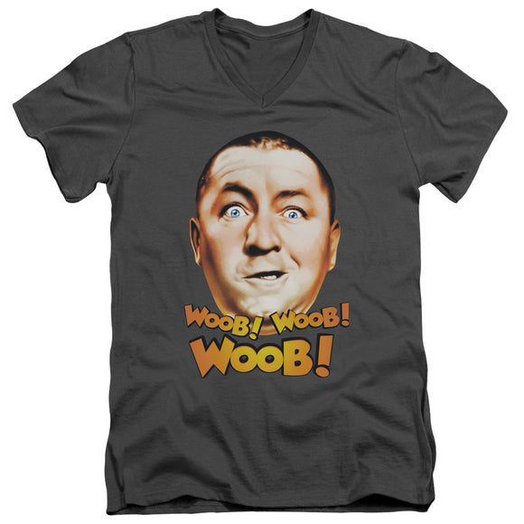 Three Stooges Slim Fit V-Neck T-Shirt Curly Woob Woob Woob Charcoal - Yoga Clothing for You