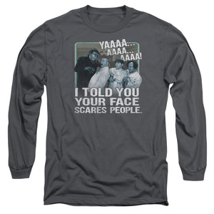 Three Stooges Long Sleeve T-Shirt Your Face Scares People Charcoal - Yoga Clothing for You