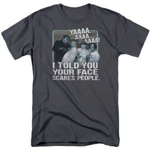 Three Stooges T-Shirt Your Face Scares People Charcoal Tee - Yoga Clothing for You