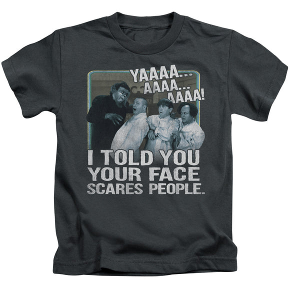 Three Stooges Boys T-Shirt Your Face Scares People Charcoal Tee - Yoga Clothing for You