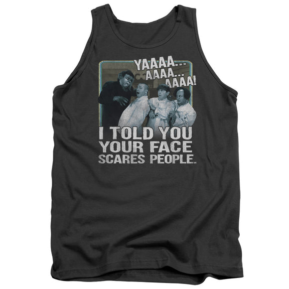 Three Stooges Tanktop Your Face Scares People Charcoal Tank - Yoga Clothing for You