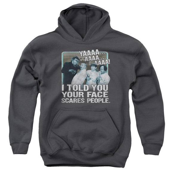 Three Stooges Kids Hoodie Your Face Scares People Charcoal Hoody - Yoga Clothing for You