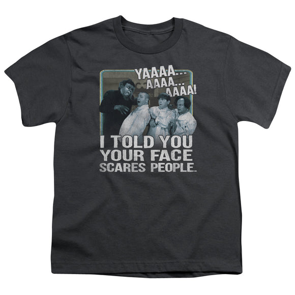 Three Stooges Kids T-Shirt Your Face Scares People Charcoal Tee - Yoga Clothing for You
