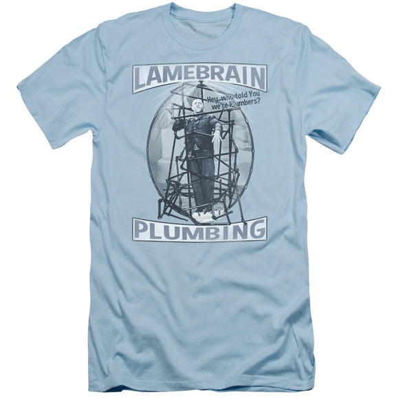 Three Stooges Slim Fit T-Shirt Lame Brain Plumbing Light Blue Tee - Yoga Clothing for You