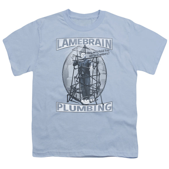 Three Stooges Kids T-Shirt Lame Brain Plumbing Light Blue Tee - Yoga Clothing for You