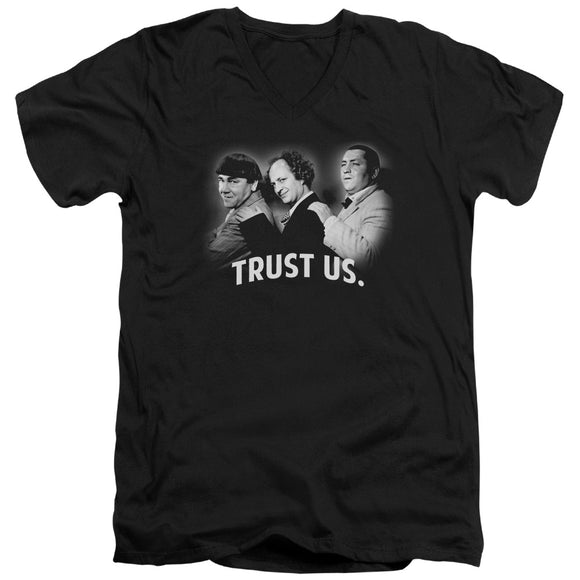 Three Stooges Slim Fit V-Neck T-Shirt Trust Us Black Tee - Yoga Clothing for You