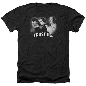 Three Stooges Heather T-Shirt Trust Us Black Tee - Yoga Clothing for You