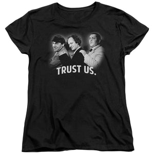 Three Stooges Womens T-Shirt Trust Us Black Tee - Yoga Clothing for You
