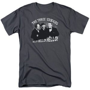 Three Stooges T-Shirt Hello Hello Hello Charcoal Tee - Yoga Clothing for You