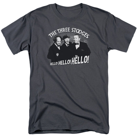 Three Stooges T-Shirt Hello Hello Hello Charcoal Tee - Yoga Clothing for You