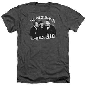Three Stooges Heather T-Shirt Hello Hello Hello Charcoal Tee - Yoga Clothing for You