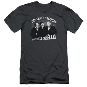 Three Stooges Slim Fit T-Shirt Hello Hello Hello Charcoal Tee - Yoga Clothing for You
