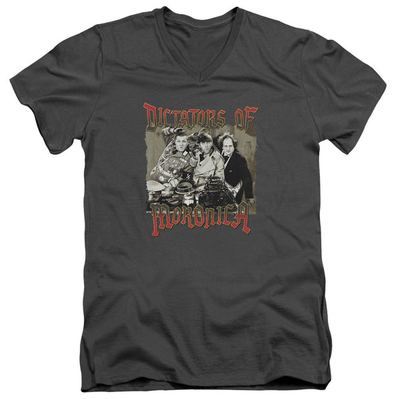 Three Stooges Slim Fit V-Neck Shirt Dictators of Moronica Charcoal - Yoga Clothing for You