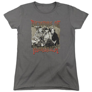 Three Stooges Womens T-Shirt Dictators of Moronica Charcoal Tee - Yoga Clothing for You