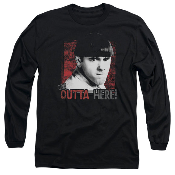 Three Stooges Long Sleeve T-Shirt Moe Get Outta Here Black Tee - Yoga Clothing for You