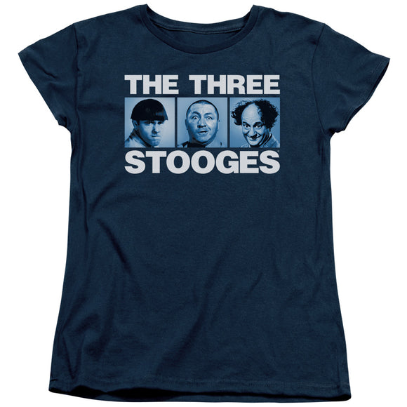 Three Stooges Womens T-Shirt Headshots Navy Tee - Yoga Clothing for You