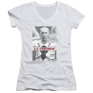 Three Stooges Juniors V-Neck Shirt Pop Goes the Weasel White - Yoga Clothing for You