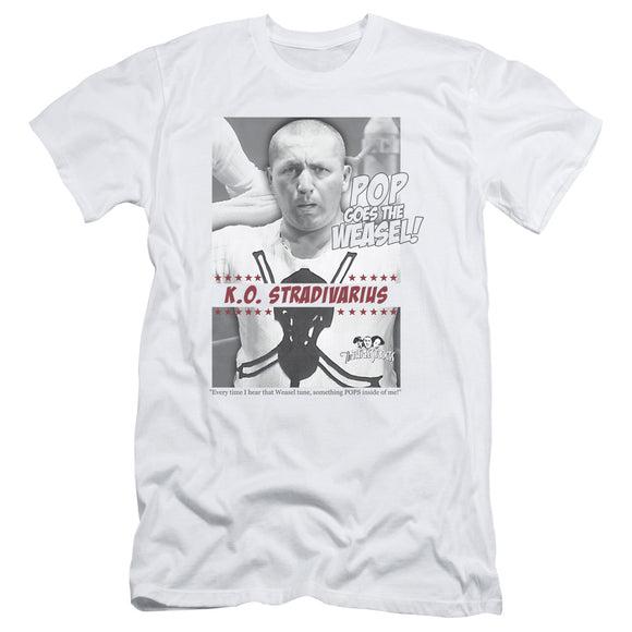 Three Stooges Slim Fit T-Shirt Pop Goes the Weasel White Tee - Yoga Clothing for You