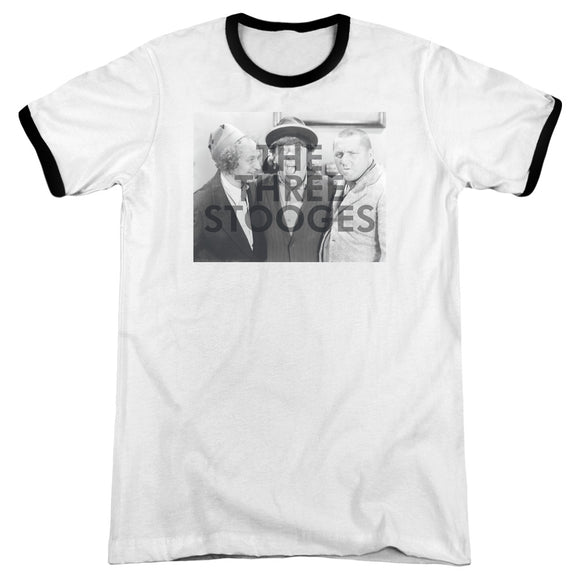 Three Stooges Ringer T-Shirt Watermark White Tee - Yoga Clothing for You