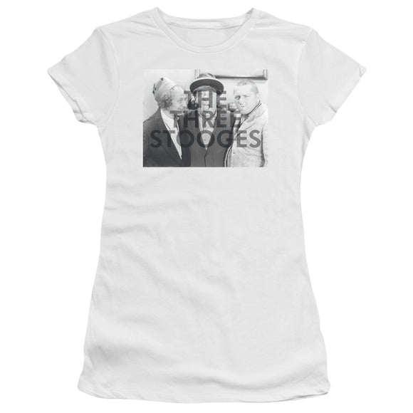 Three Stooges Juniors T-Shirt Watermark White Tee - Yoga Clothing for You