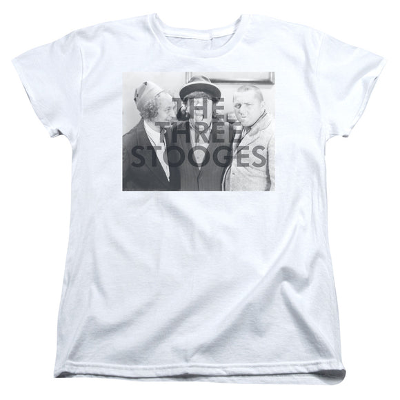 Three Stooges Womens T-Shirt Watermark White Tee - Yoga Clothing for You