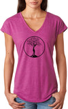Black Tree of Life Circle Triblend V-neck Yoga Tee Shirt - Yoga Clothing for You