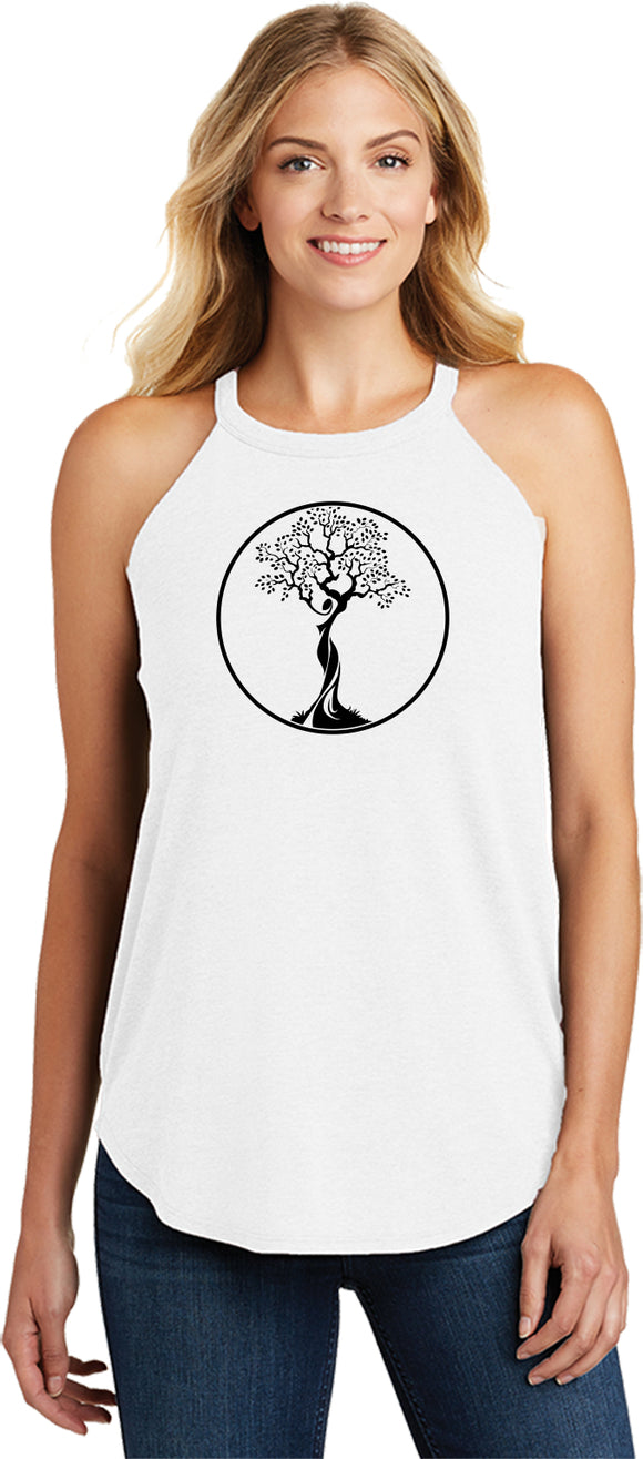 Black Tree of Life Circle Triblend Yoga Rocker Tank Top - Yoga Clothing for You
