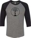 Black Tree of Life Circle Eco Raglan 3/4 Sleeve Yoga Tee - Yoga Clothing for You