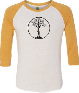 Black Tree of Life Circle Eco Raglan 3/4 Sleeve Yoga Tee - Yoga Clothing for You