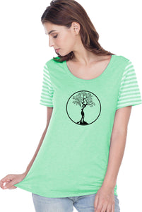 Black Tree of Life Circle Striped Multi-Contrast Yoga Tee - Yoga Clothing for You