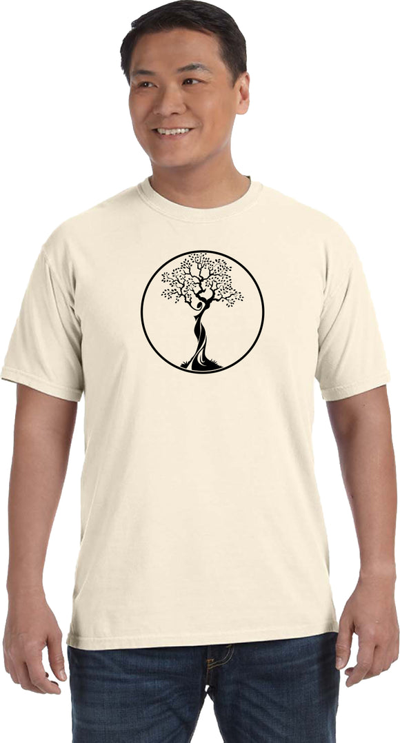 Black Tree of Life Circle Pigment Dye Yoga Tee Shirt - Yoga Clothing for You