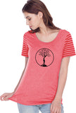 Black Tree of Life Circle Striped Multi-Contrast Yoga Tee - Yoga Clothing for You
