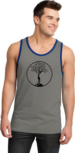 Black Tree of Life Circle 100% Cotton Ringer Yoga Tank Top - Yoga Clothing for You
