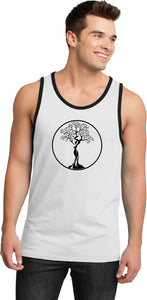 Black Tree of Life Circle 100% Cotton Ringer Yoga Tank Top - Yoga Clothing for You